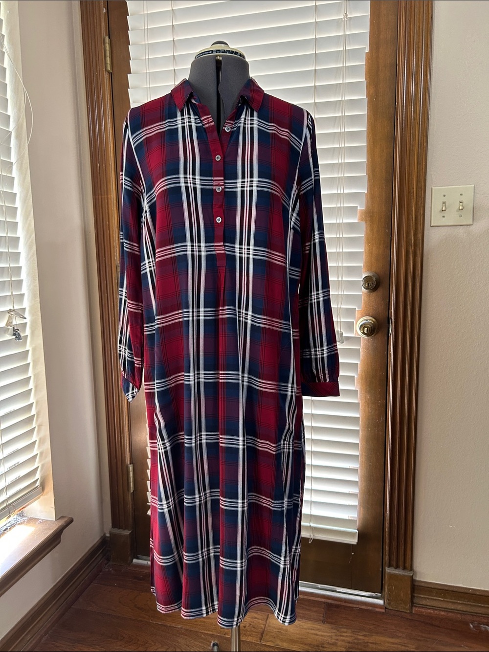 J. Jill long sleeve Plaid Shirt Dress - Red & Navy Small